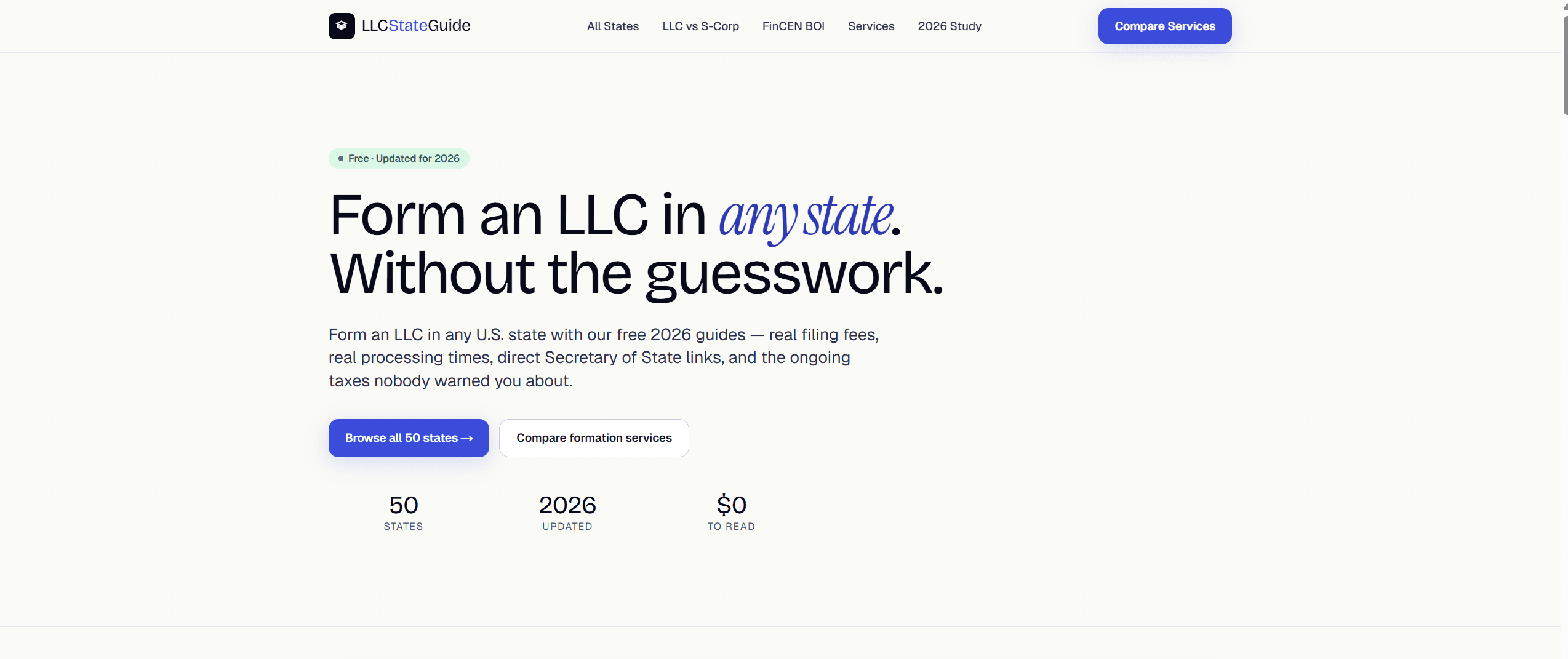 LLC State Guide website screenshot